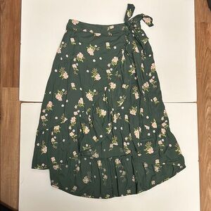 Sonoma Green Floral Wrap Midi Skirt